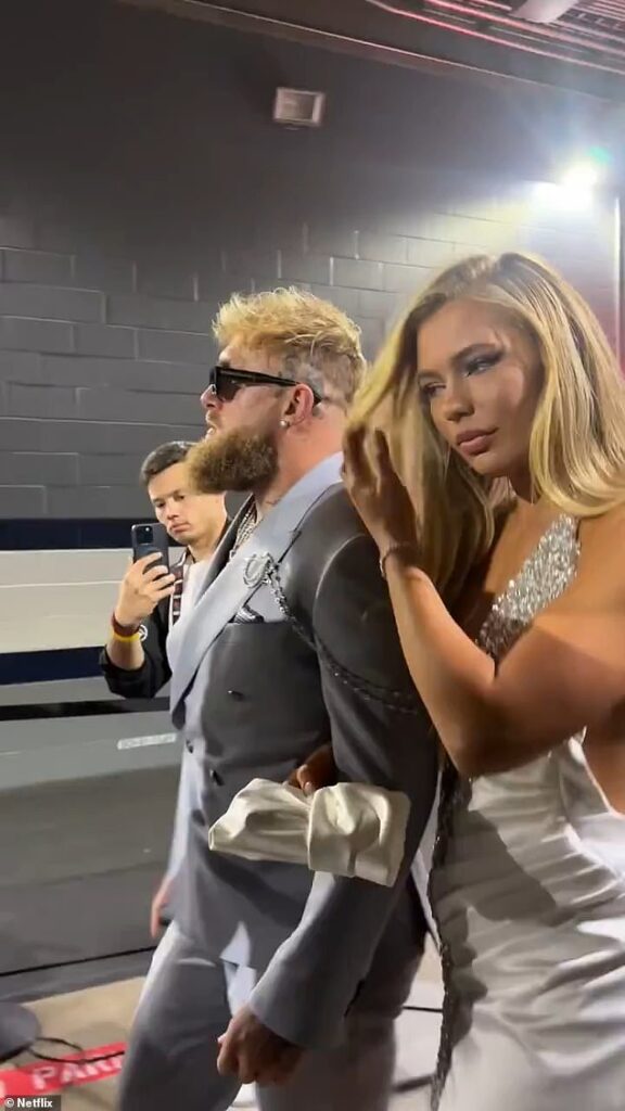 Jake Paul’s girlfriend Jutta Leerdam stuns in high-slit dress and Mike Tyson receives ovation as fighters arrive at AT&T stadium ahead of bout