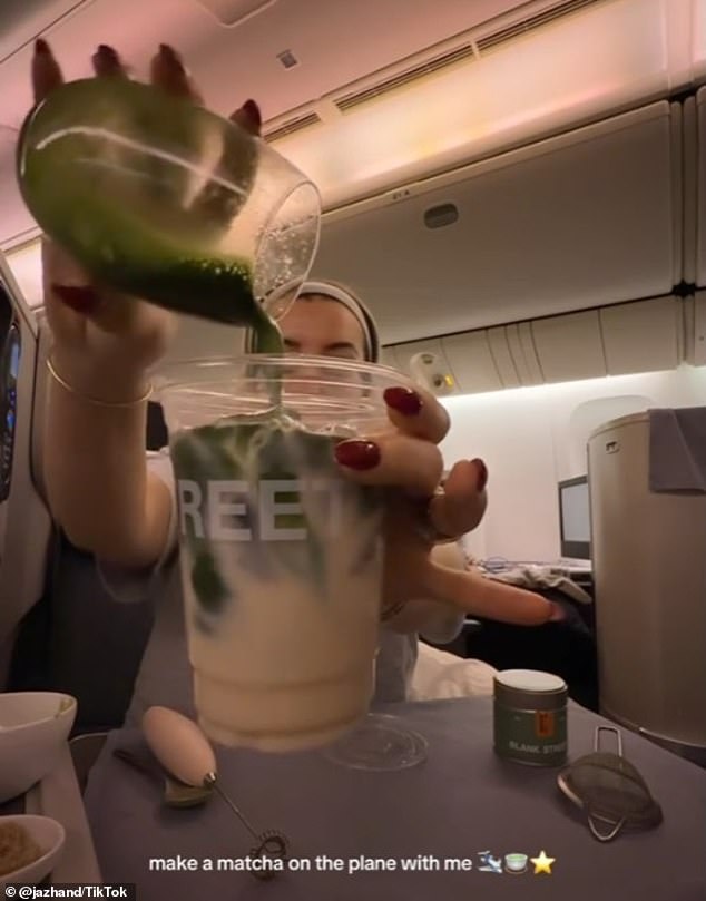 Plane passenger divides opinion after making matcha latte mid-flight