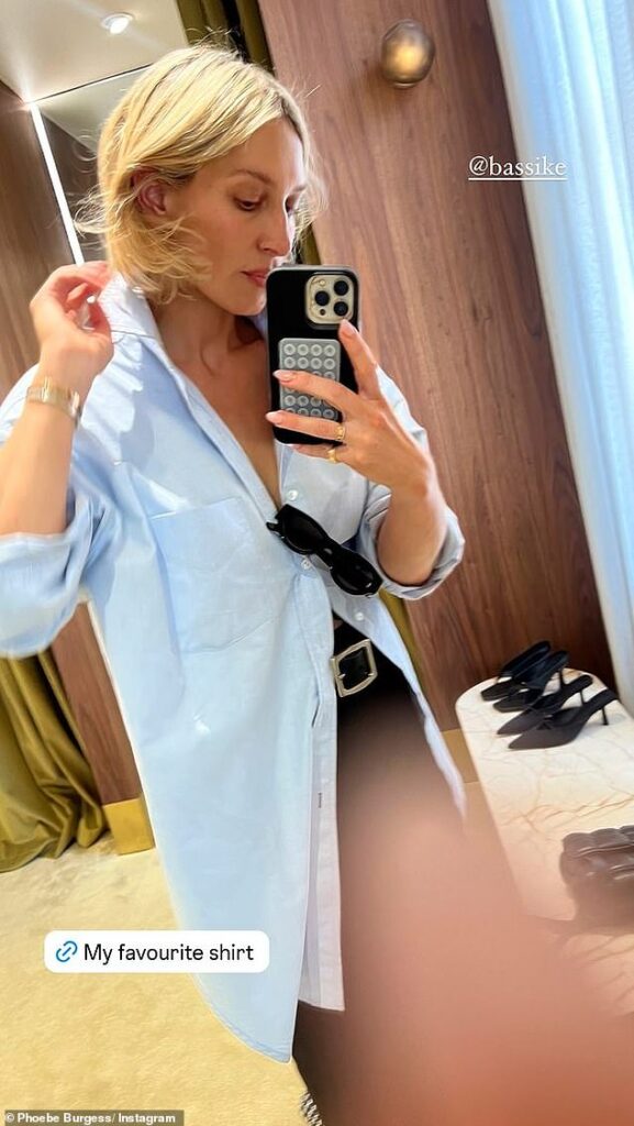 Phoebe Burgess pouts and preens as she models a $460 designer shirt after her ex Sam’s new wife Lucy shows off her smoking bikini body