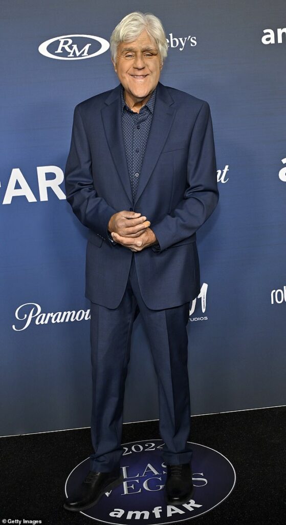 Jay Leno is on the mend as he leads the stars at amfAR Las Vegas with made-up face after serious fall