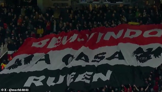 Manchester United fans welcome Ruben Amorim for first game at Old Trafford with huge banner in Portuguese – for Europa League clash against Bodo/Glimt