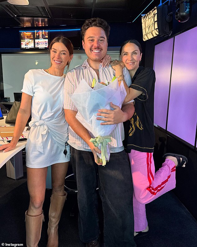 Laura Byrne and Brittany Hockley cry as they say goodbye to their KIIS co-host Mitch Churi on his final day – after he was axed from the network