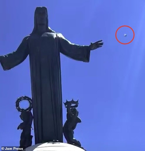 UFO captured above Jesus statue at religious landmark