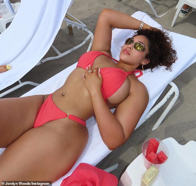 Kylie Jenner’s pal Jordyn Woods gives fans an eyeful as she busts out of her bikini after losing 30lbs