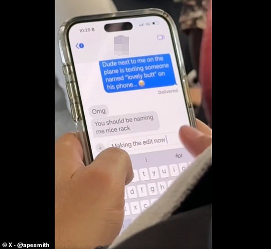 Plane passenger caught sending X-rated text by traveller sat behind him