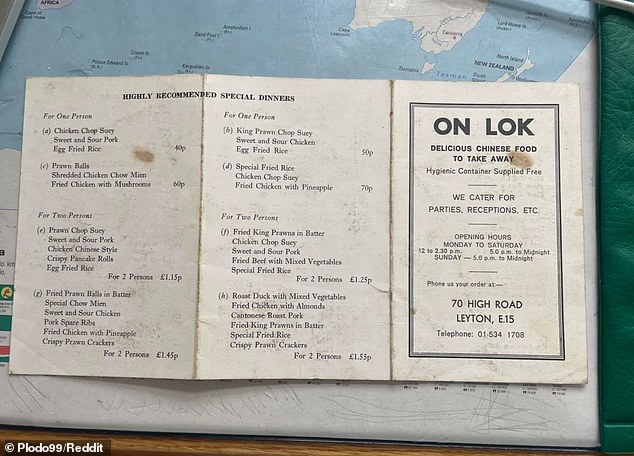 Retro Chinese takeaway menu from the 1970s leaves foodies stunned over unbelievably cheap prices including 5p chips