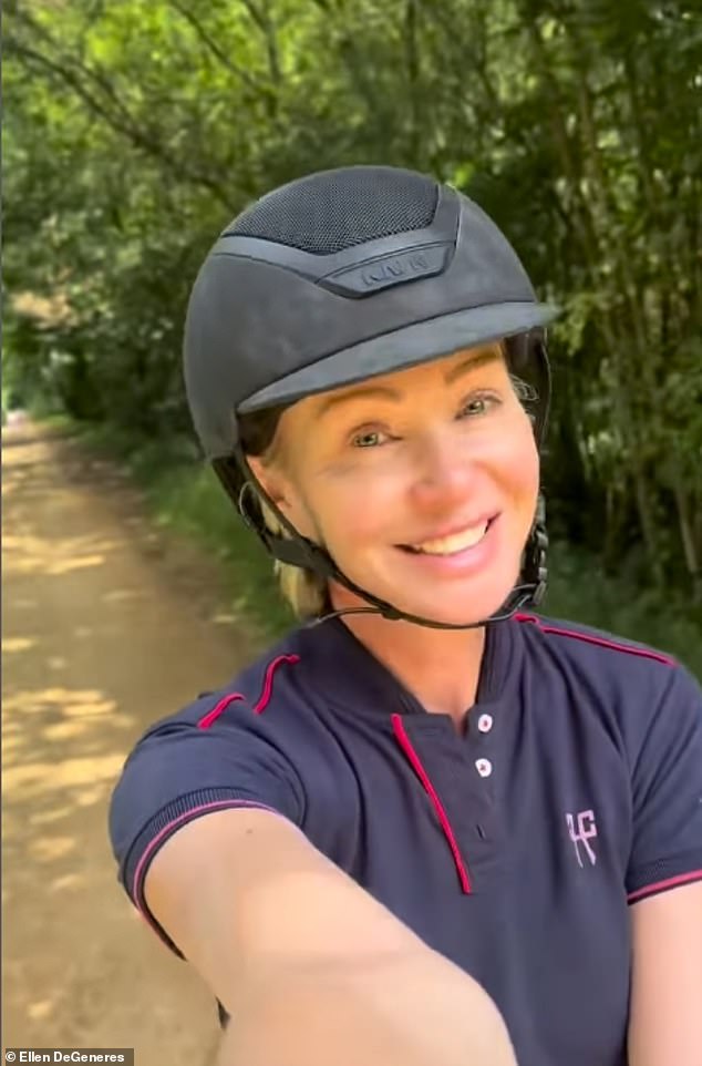 Ellen DeGeneres shares sweet clip of wife Portia de Rossi ‘living her dream’ in the English countryside after the pair fled the US because of Trump