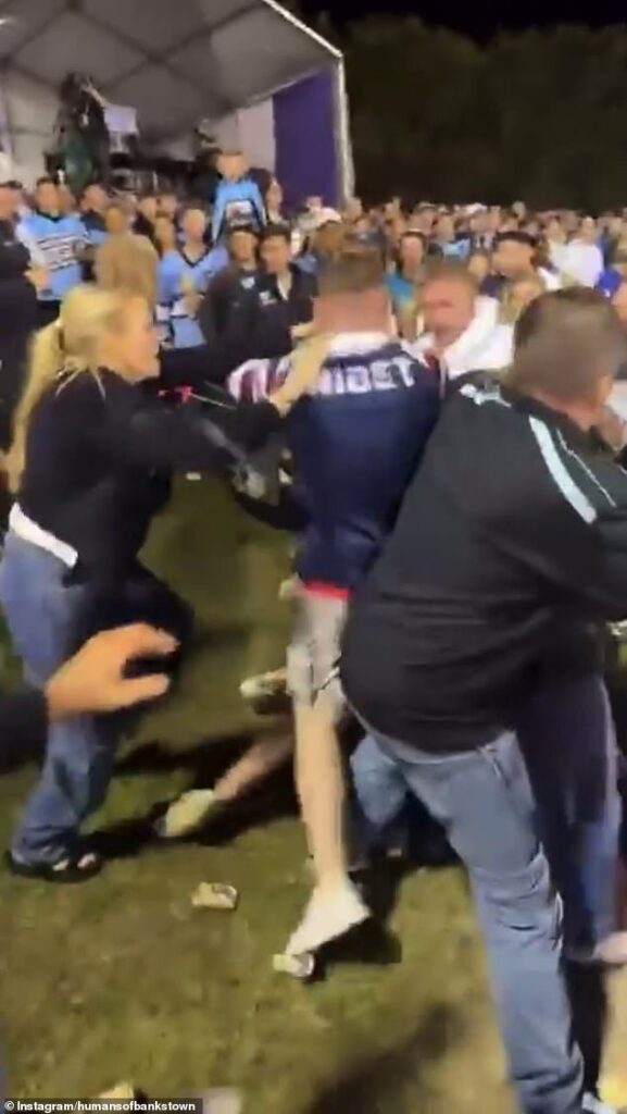 Fists fly in wild brawl between NRL rival supporters at Sharks vs Roosters